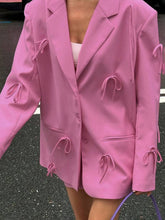 Aurohaya Double-Breasted Solid Blazer for Women Long-Sleeve with Pockets, Oversized Polyester-Spandex Jacket